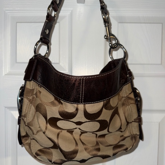 VINTAGE Coach Zoe Signature F12657 Jacquard Brown Hobo Shoulder bag - Picture 1 of 12